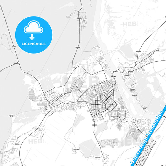 Yurga, Russia light map with streetnames, citynames and districts