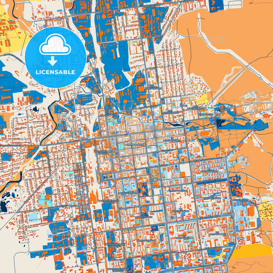 Colorful Yuzhno-Sakhalinsk Street Map with Labels and Buildings