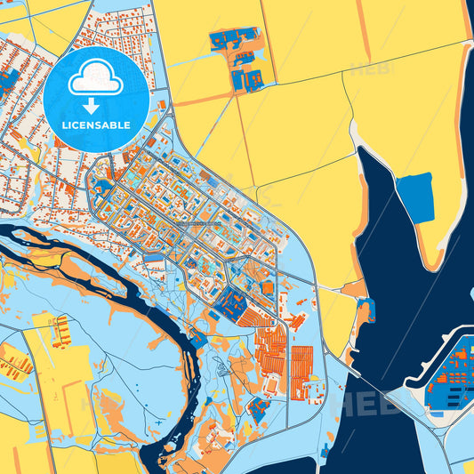 Colorful Yuzhnoukrainsk Street Map with Labels and Buildings