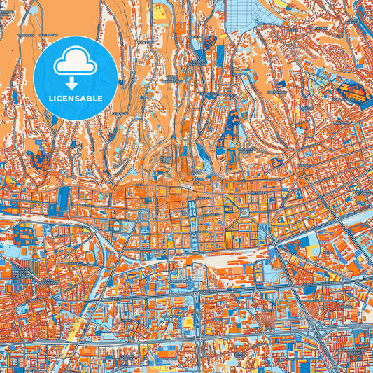 Colorful Zagreb Street Map with Labels and Buildings