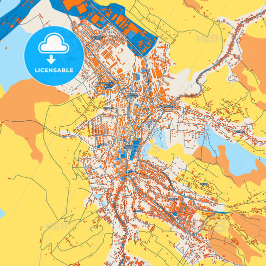 Colorful Zalău Street Map with Labels and Buildings