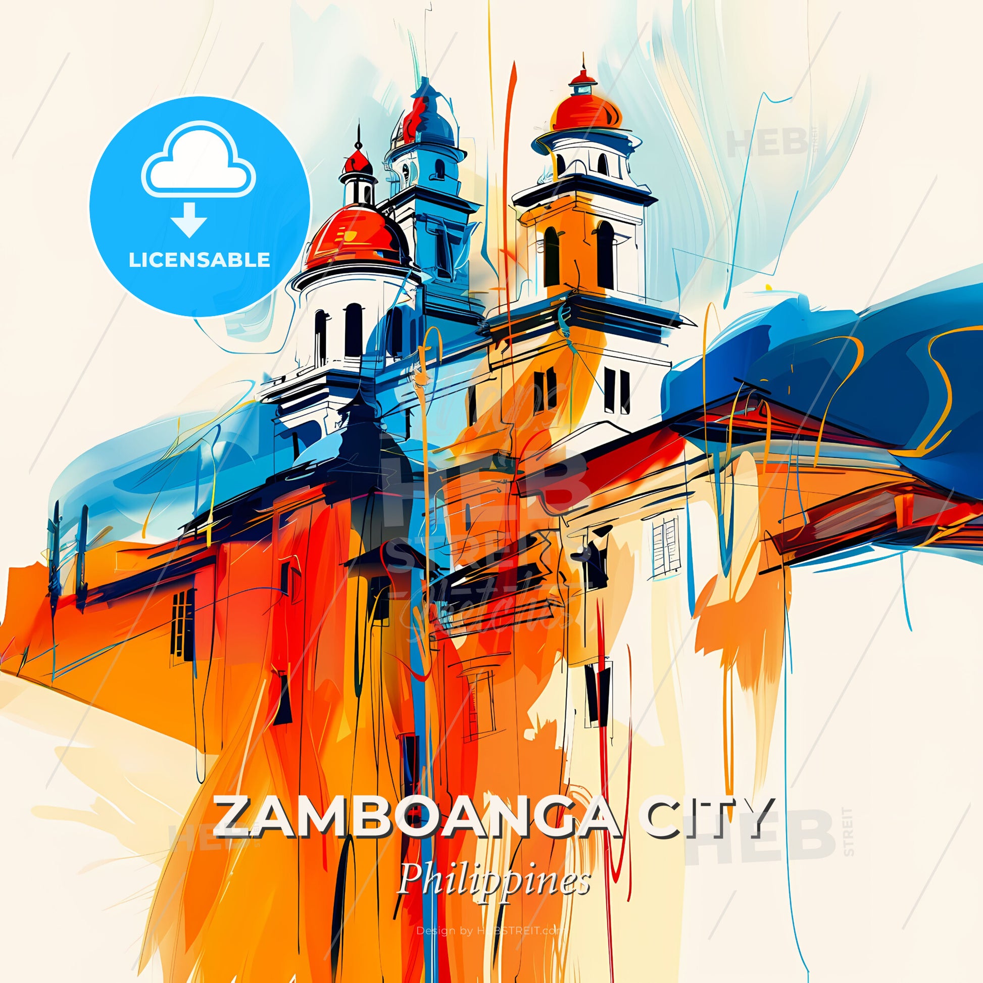 Vibrant Zamboanga City, Philippines - A Painting Of A Building With A Colorful Background - Square format print template