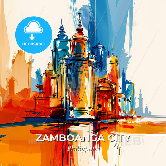 Vibrant Zamboanga City, Philippines - A Painting Of A City - Square format print template