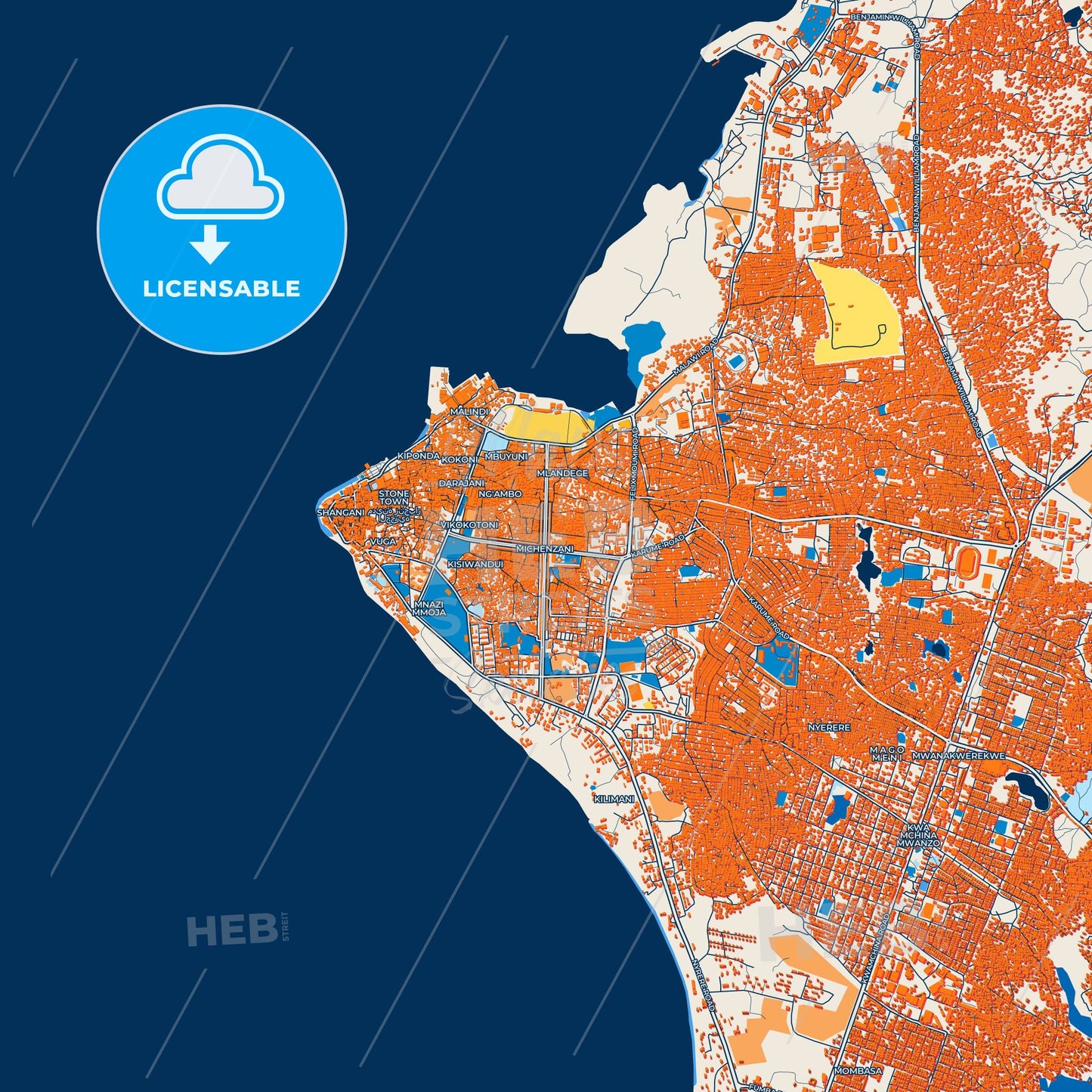 Colorful Zanzibar Street Map with Labels and Buildings