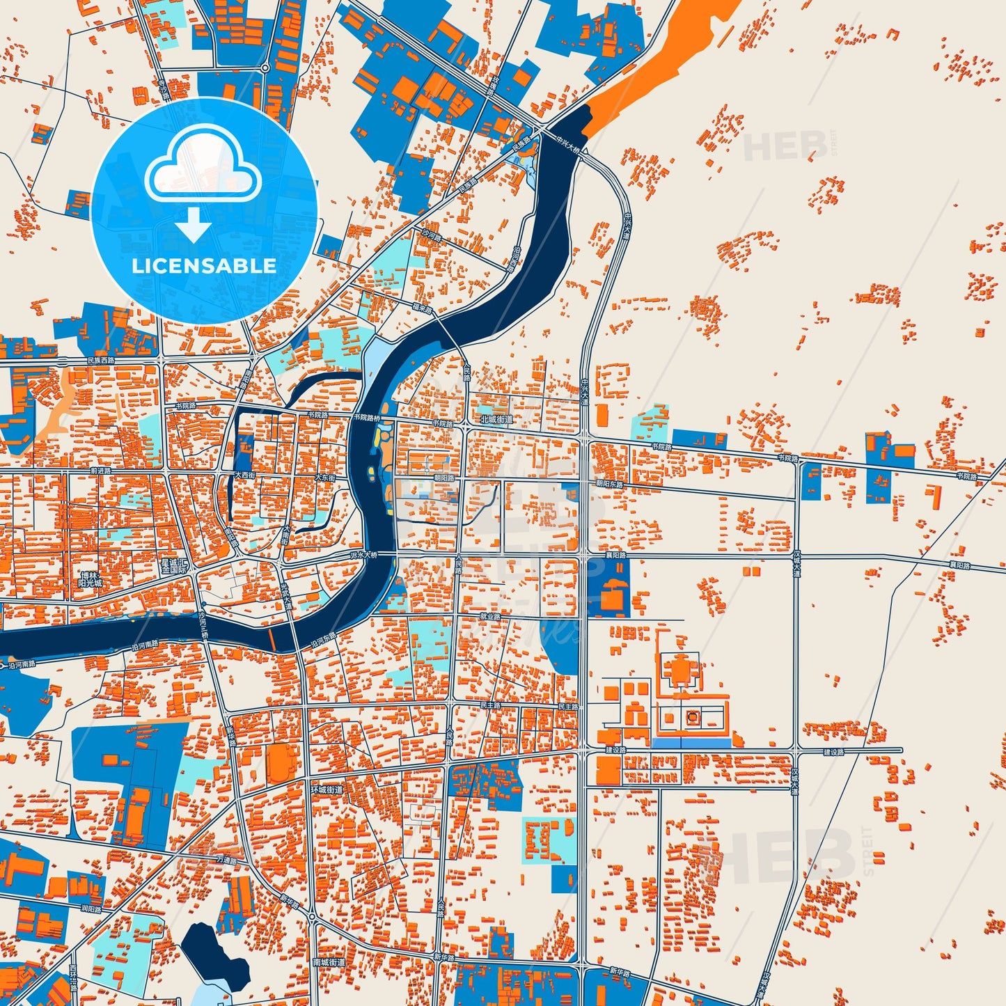 Colorful Zaoyang Street Map with Labels and Buildings