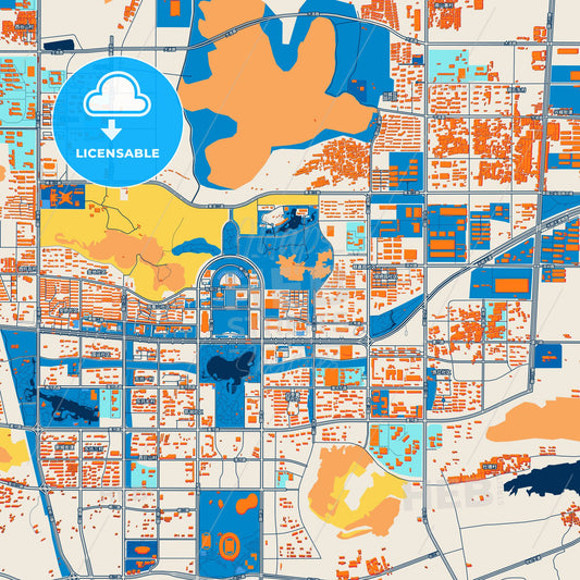 Colorful Zaozhuang Street Map with Labels and Buildings