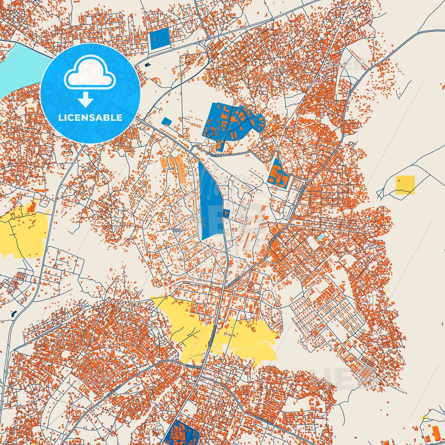 Colorful Zaria Street Map with Labels and Buildings