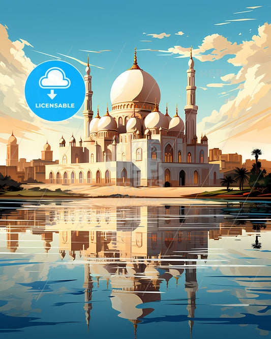 Vibrant Architectural Skyline of Zayed City United Arab Emirates with Intricate Domes and Towers