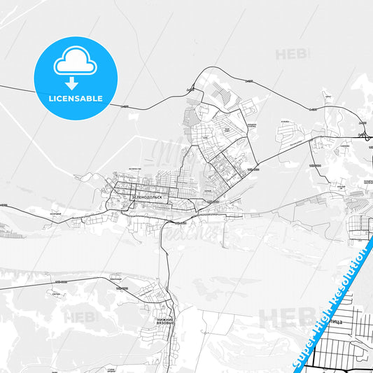 Zelenodolsk, Russia light map with streetnames, citynames and districts
