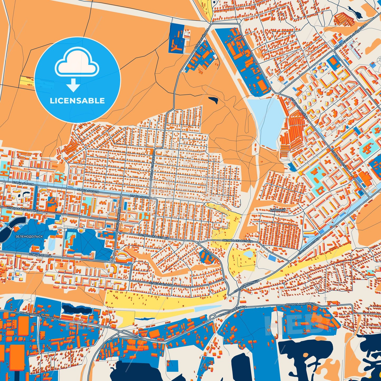 Colorful Zelenodolsk Street Map with Labels and Buildings