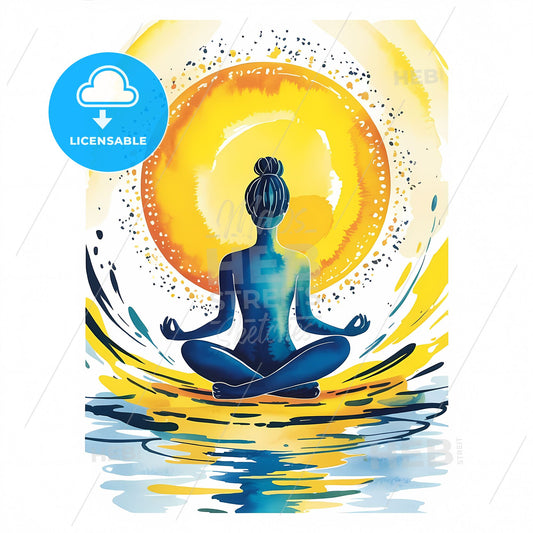 Zen Harmony: Meditative Silhouette Under a Radiant Sunburst