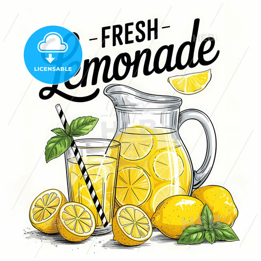 Zesty Lemonade Bliss: A Whimsical Hand-Drawn Refreshment Print