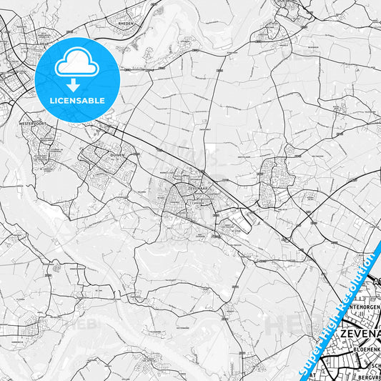 Zevenaar, Netherlands light map with streetnames, citynames and districts