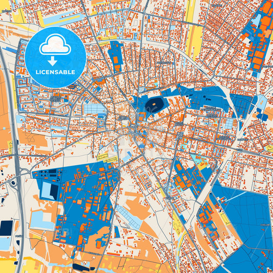 Colorful Zgierz Street Map with Labels and Buildings