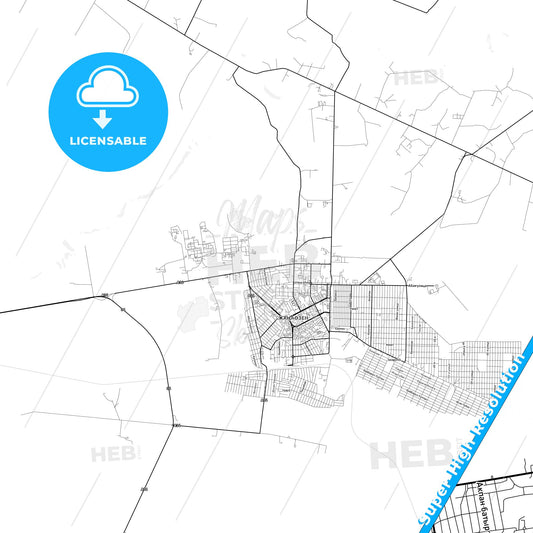 Zhanaozen, Kazakhstan light map with streetnames, citynames and districts