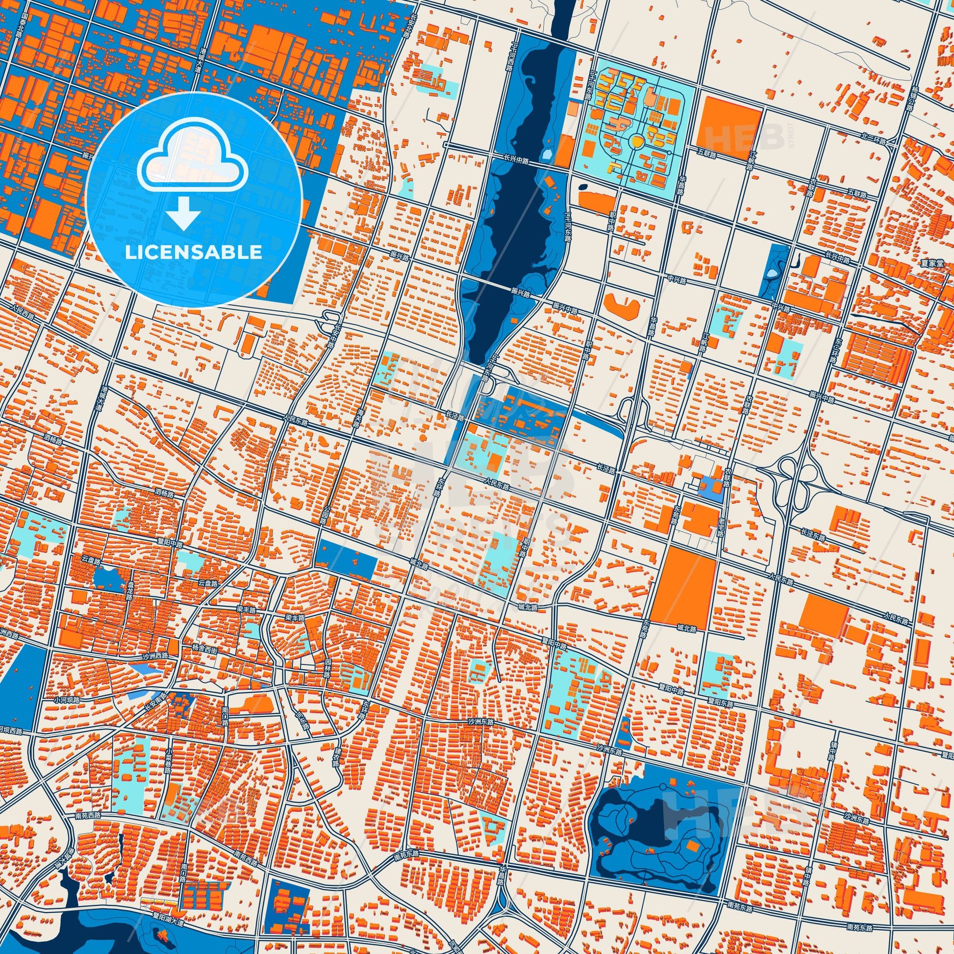 Colorful Zhangjiagang Street Map with Labels and Buildings