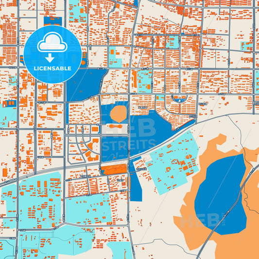 Colorful Zhangqiu Street Map with Labels and Buildings