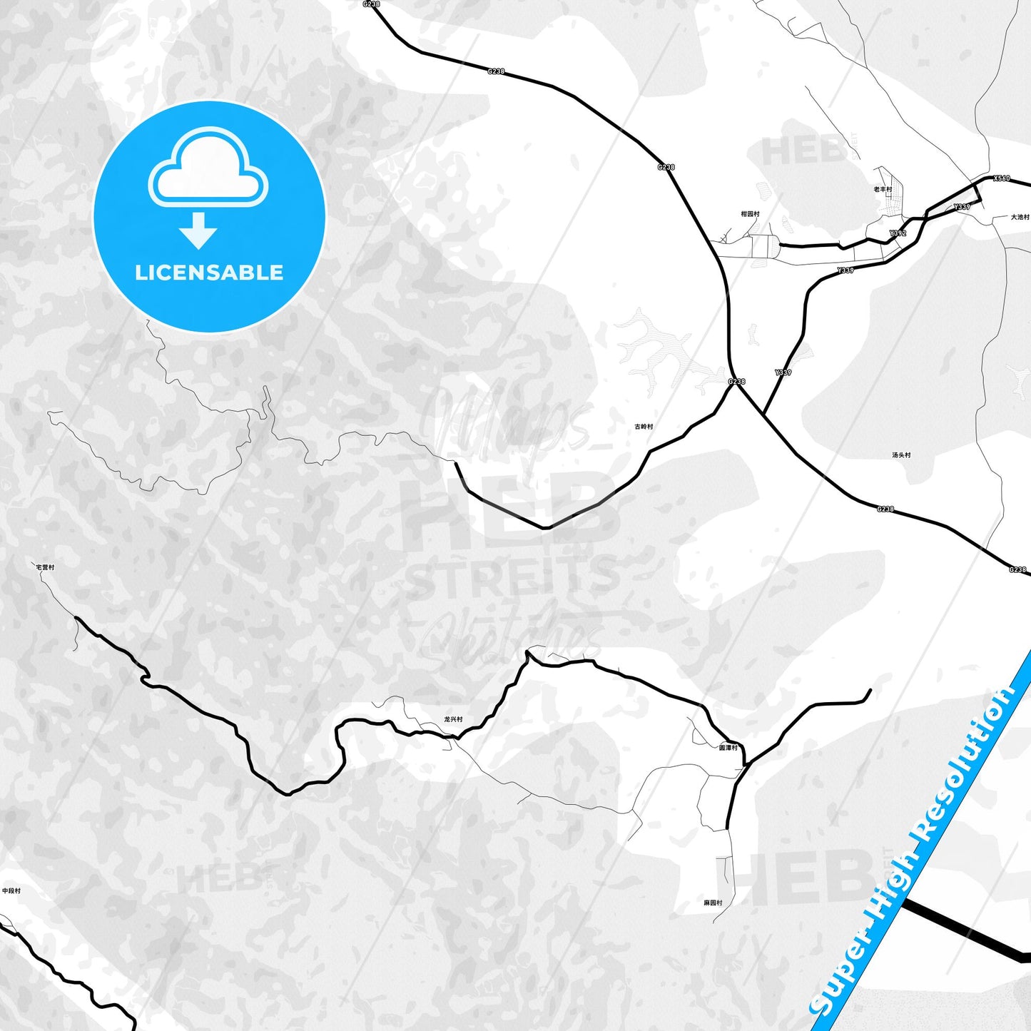 Zhangzhou, China Light Map with Street Names, City Names, and Districts
