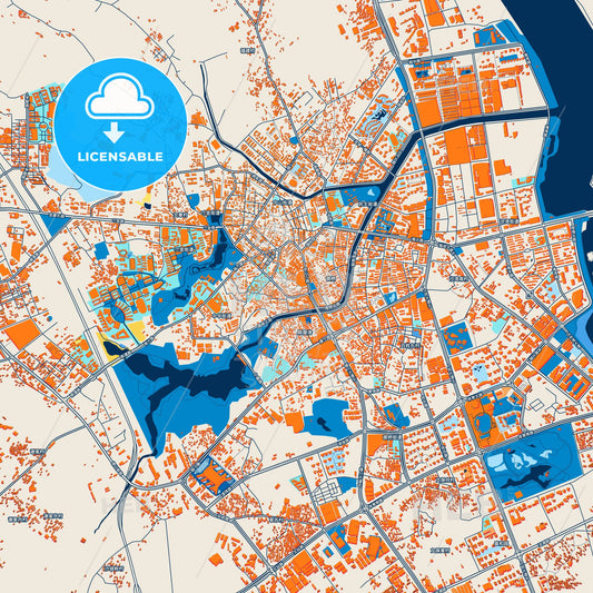 Colorful Zhanjiang Street Map with Labels and Buildings