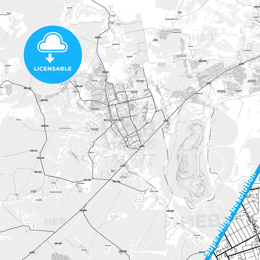 Zheleznogorsk, Russia light map with streetnames, citynames and districts