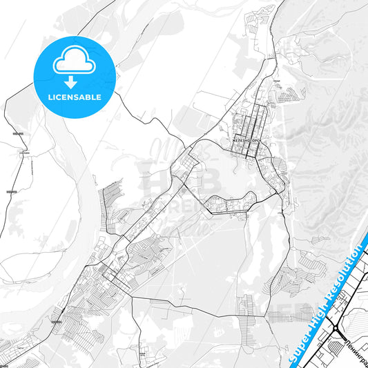 Zheleznogorsk, Russia light map with streetnames, citynames and districts
