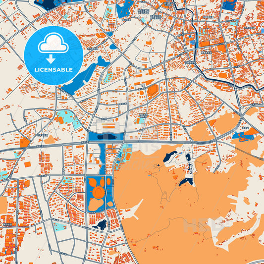 Colorful Zhenjiang Street Map with Labels and Buildings