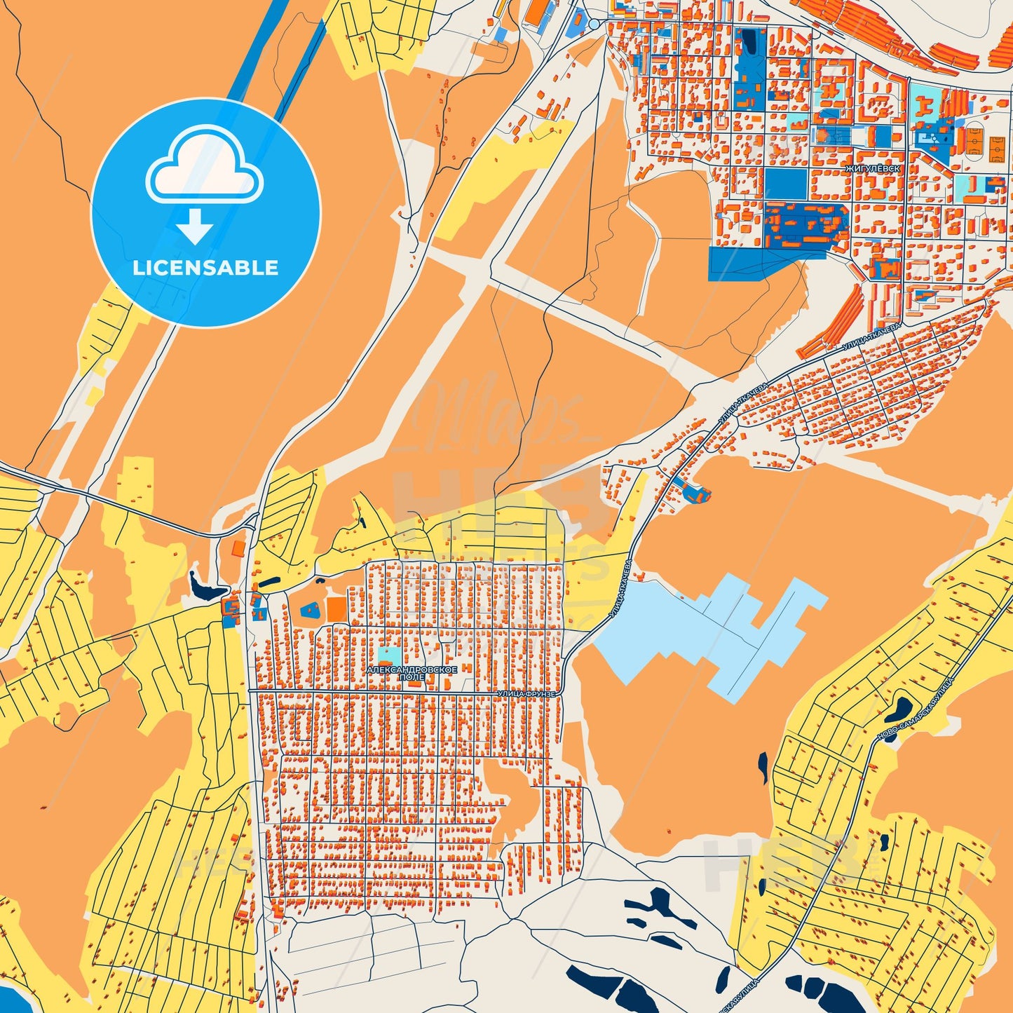 Colorful Zhigulyovsk Street Map with Labels and Buildings