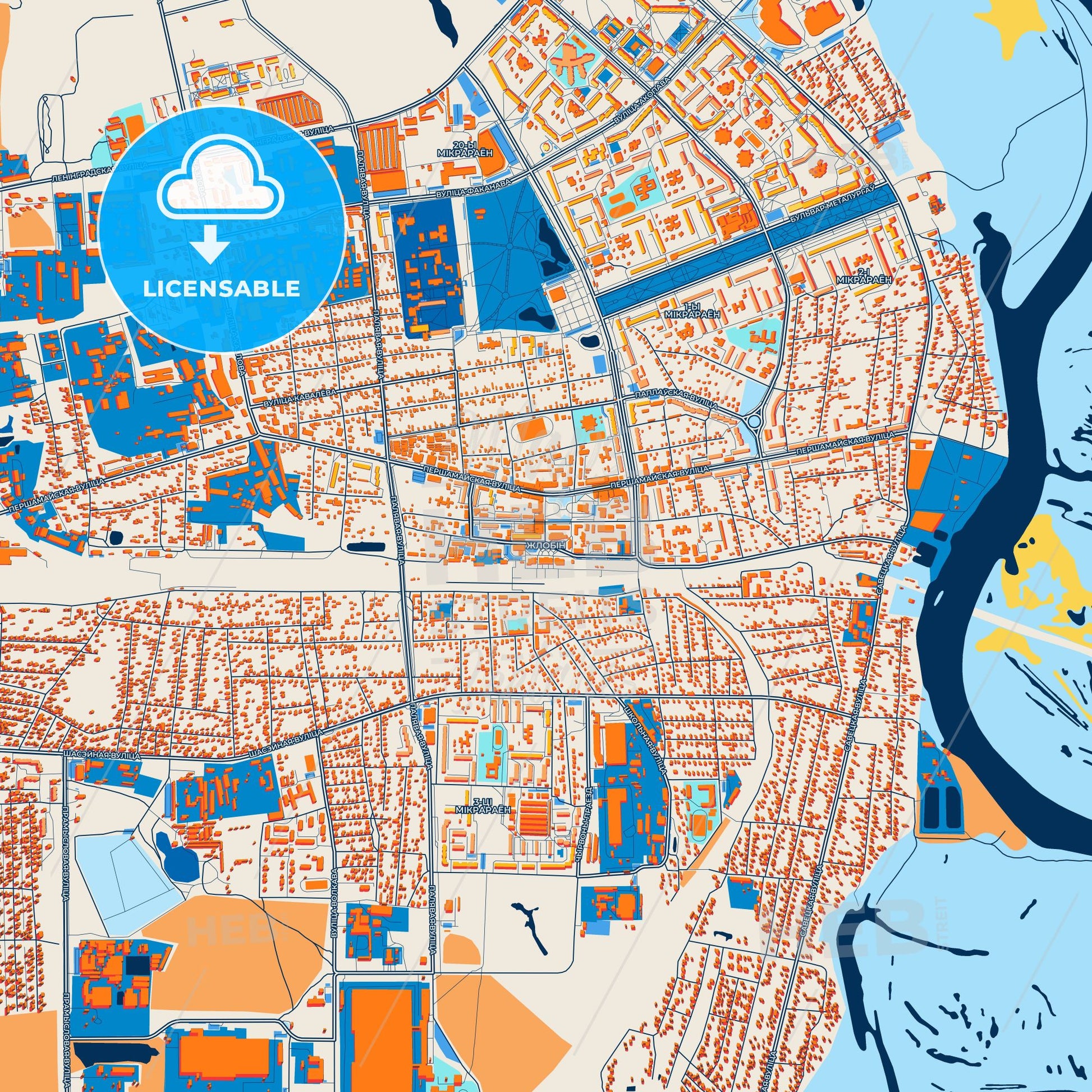 Colorful Zhlobin Street Map with Labels and Buildings