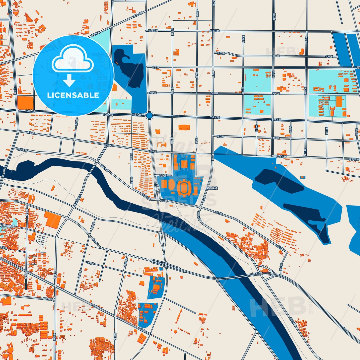 Colorful Zhoukou Street Map with Labels and Buildings