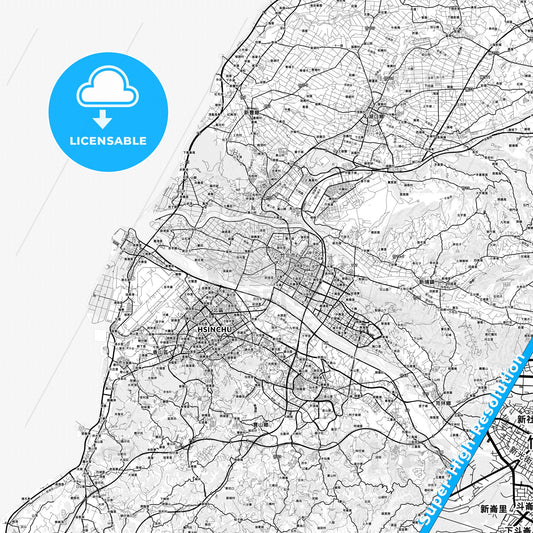 Zhubei, Taiwan light map with streetnames, citynames and districts
