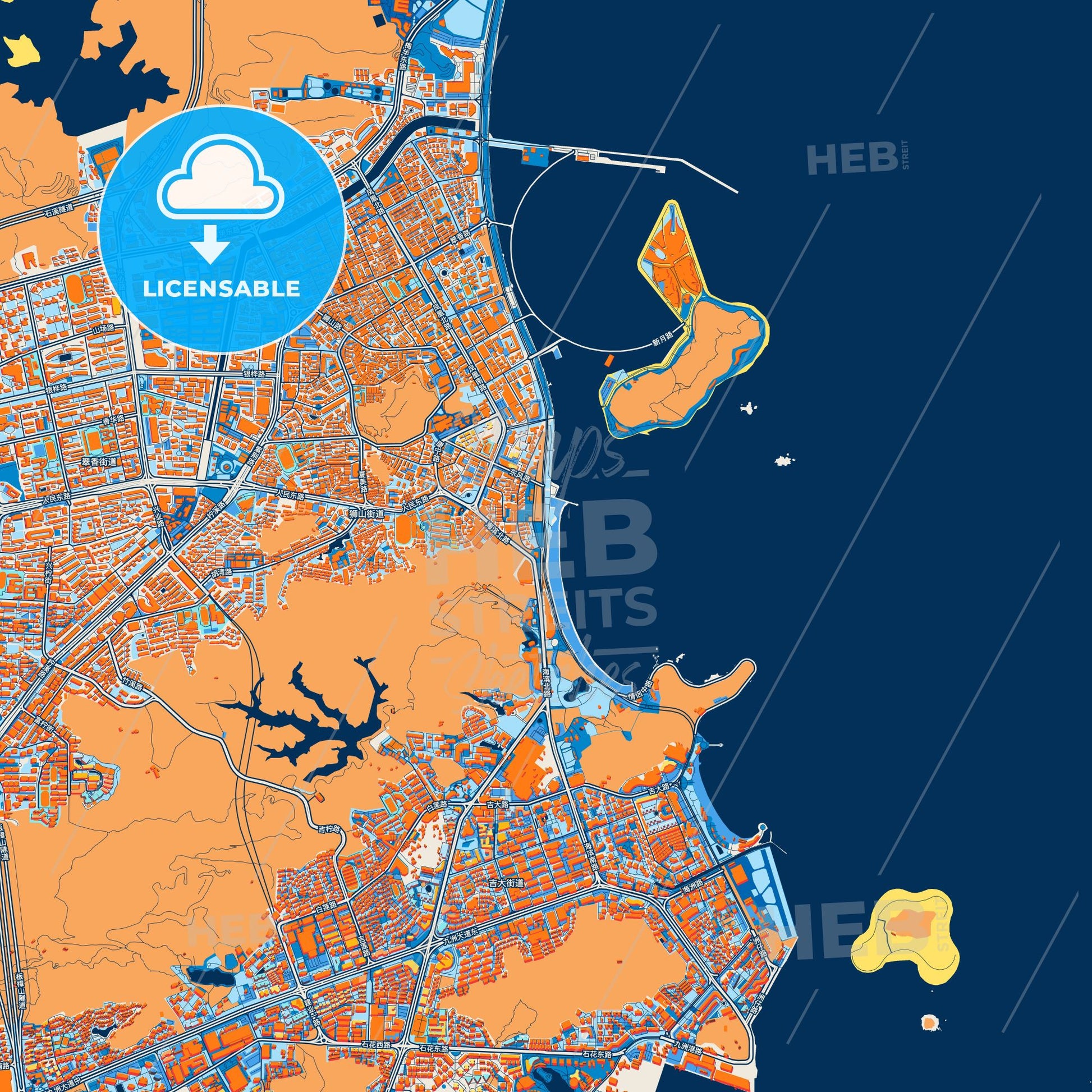 Colorful Zhuhai Street Map with Labels and Buildings
