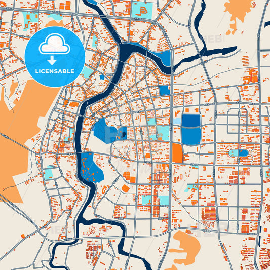 Colorful Zhuji Street Map with Labels and Buildings