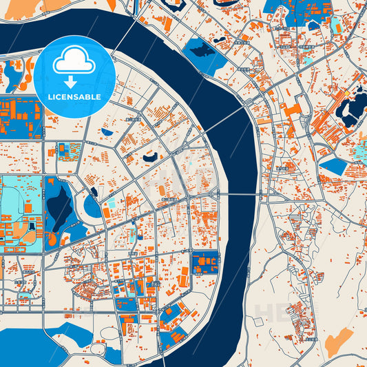 Colorful Zhuzhou Street Map with Labels and Buildings
