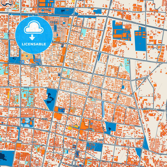 Colorful Zibo Street Map with Labels and Buildings