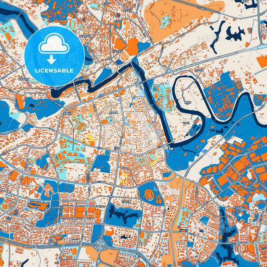 Colorful Zigong Street Map with Labels and Buildings
