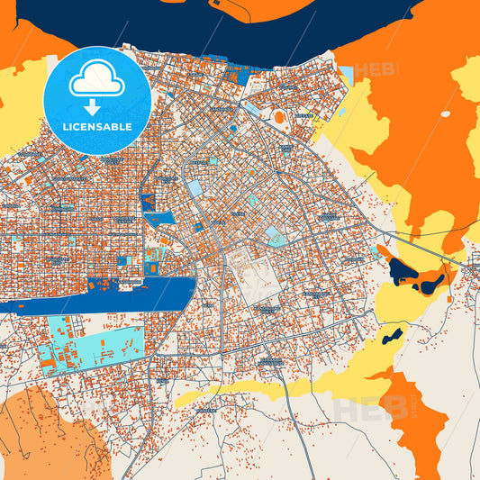 Colorful Ziguinchor Street Map with Labels and Buildings