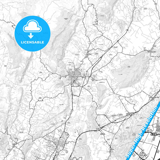 Zipaquira, Colombia light map with streetnames, citynames and districts