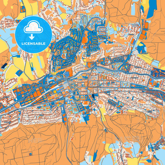 Colorful Zlín Street Map with Labels and Buildings