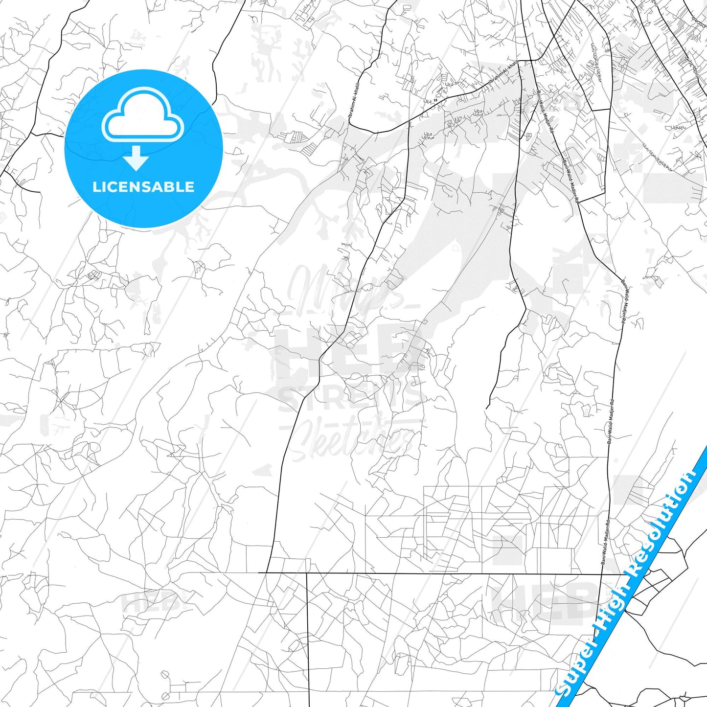 Zliten, Libya light map with streetnames, citynames and districts