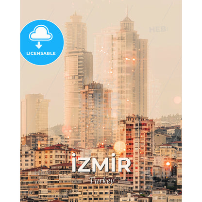 Izmir Skyline in Harmony: Local Culture and City Lights - A city with many tall buildings - Square format print template