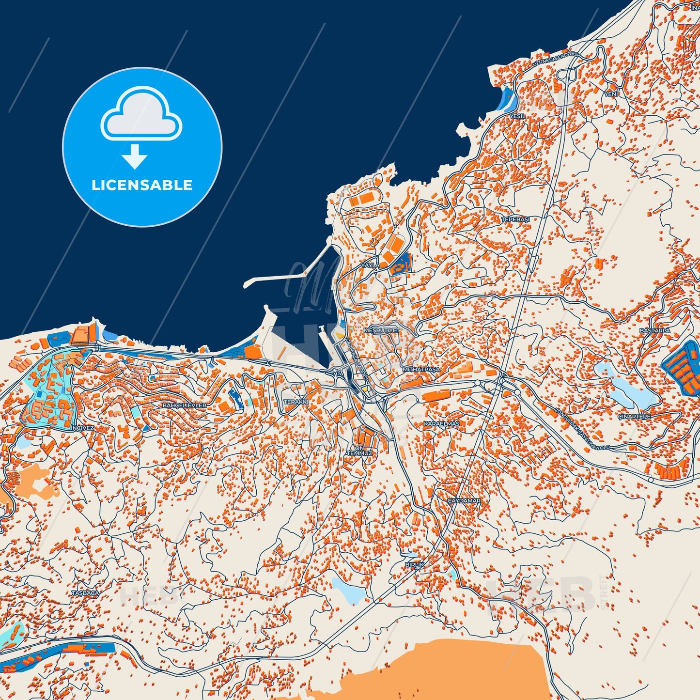 Colorful Zonguldak Street Map with Labels and Buildings