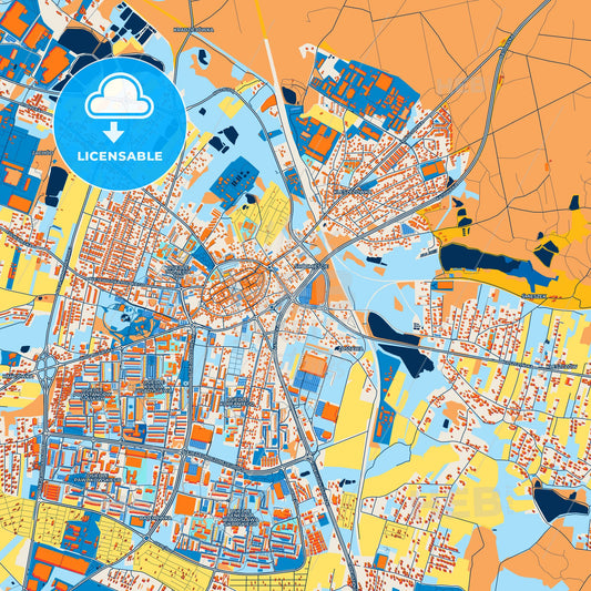 Colorful Żory Street Map with Labels and Buildings