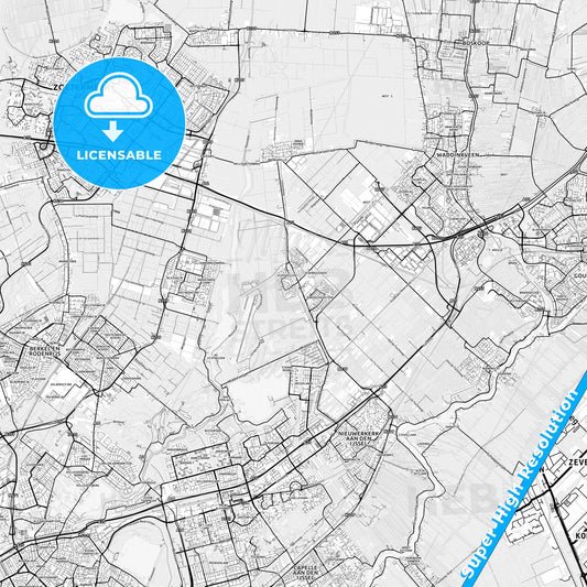 Zuidplas, Netherlands light map with streetnames, citynames and districts
