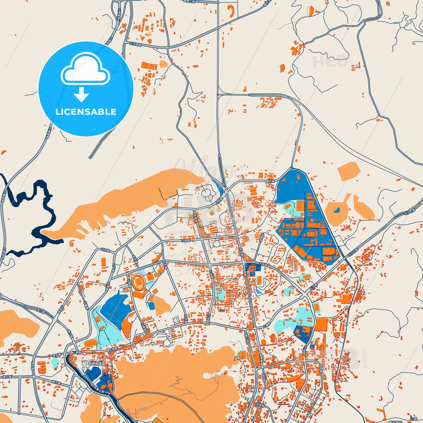 Colorful Zunyi Street Map with Labels and Buildings