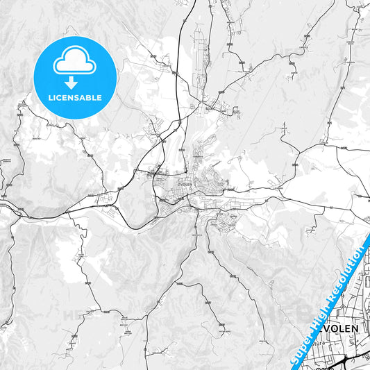 Zvolen, Slovakia light map with streetnames, citynames and districts