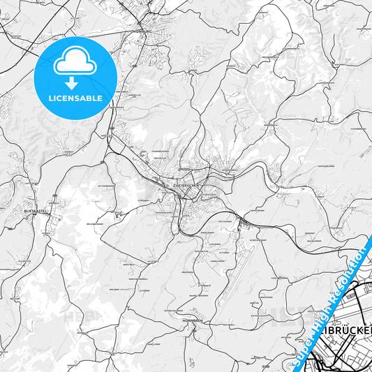 Zweibrucken, Germany light map with streetnames, citynames and districts