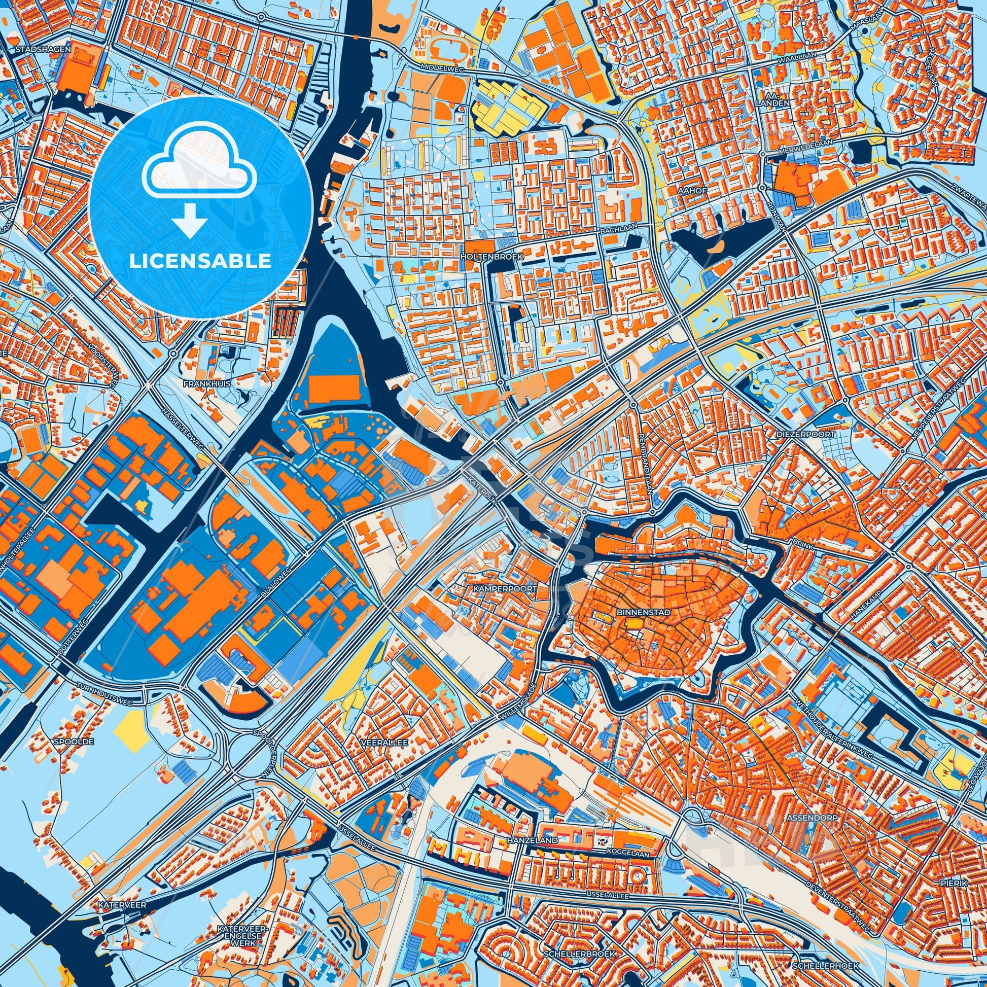 Colorful Zwolle Street Map with Labels and Buildings