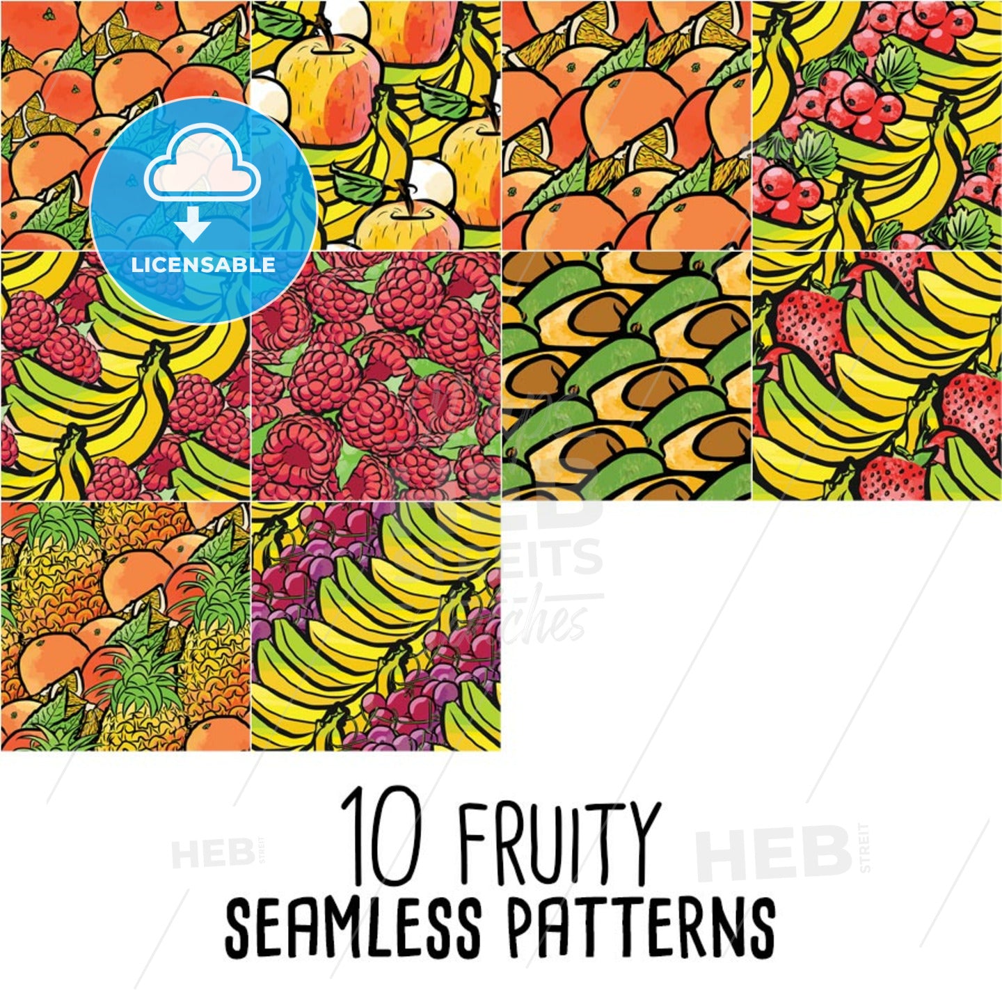 10 seamless patterns of fresh fruits – instant download