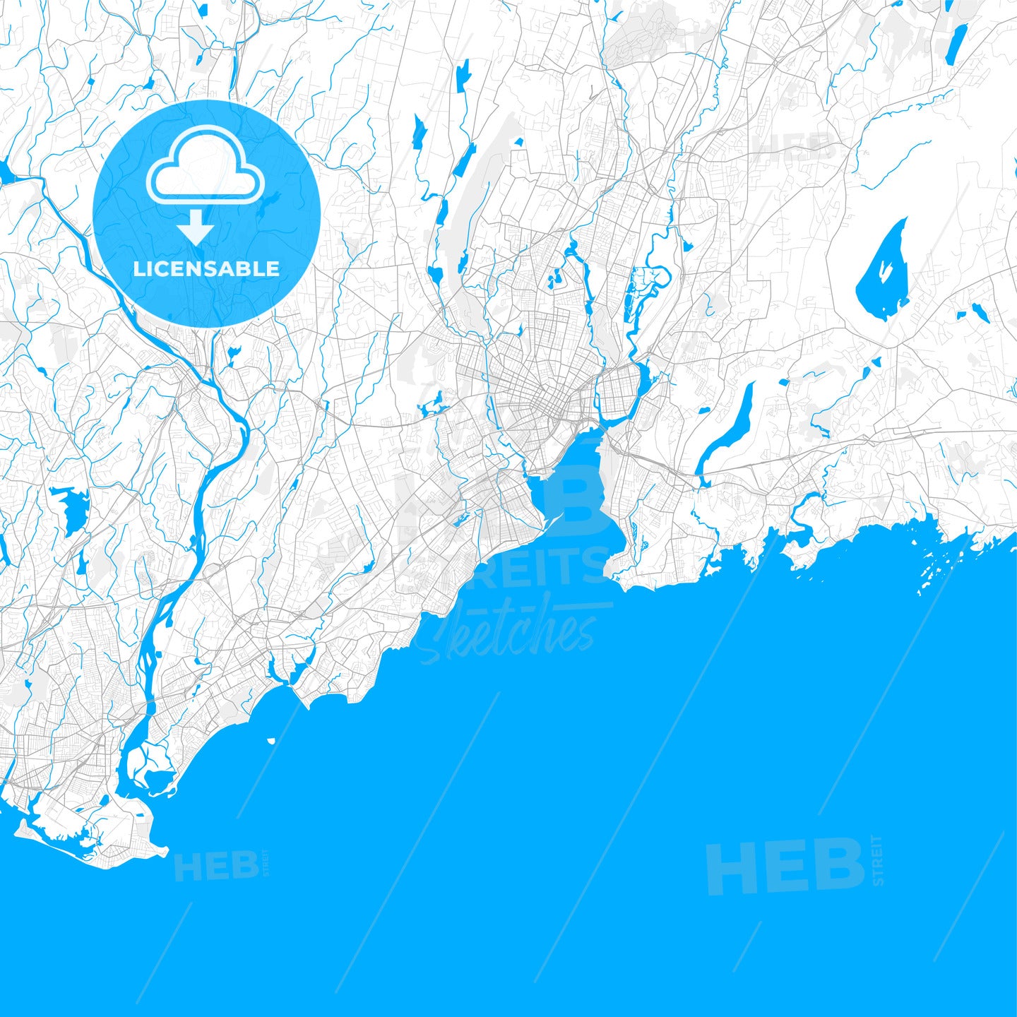 Rich detailed vector map of West Haven, Connecticut, USA
