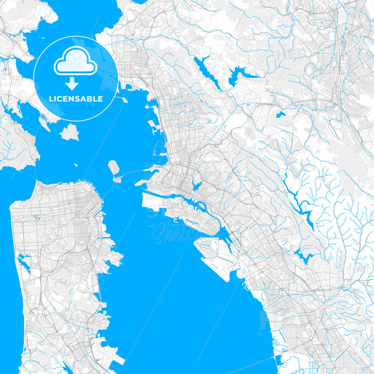 Rich detailed vector map of Oakland, California, U.S.A.